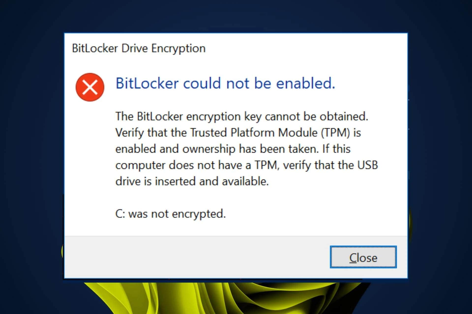 Cómo solucionar el error "No se pudo habilitar BitLocker"