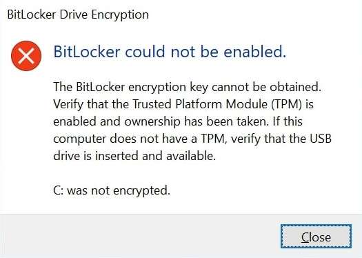 bitlocker could not be enabled error