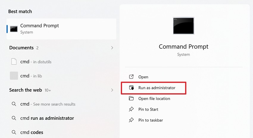 open command prompt as administrator