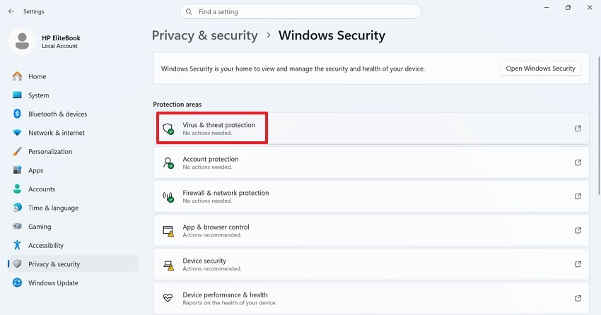 choose virus and threat protection