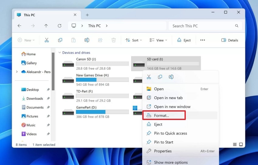 select the format option