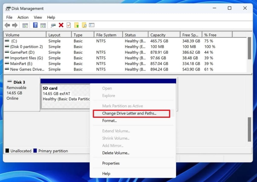 change drive letter and path