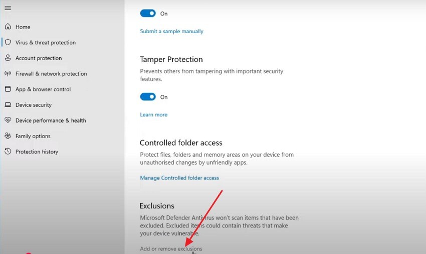 manage antivirus exclusions