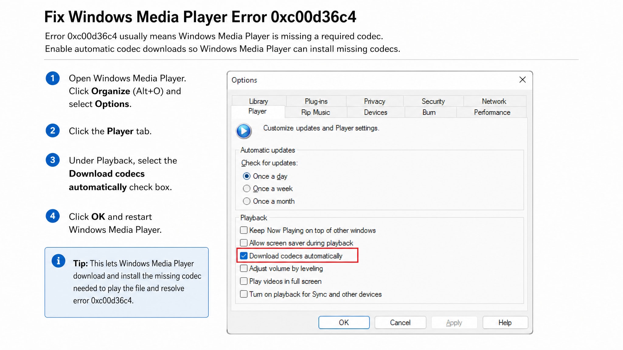 error code 0xc00d36c4 while playing videos