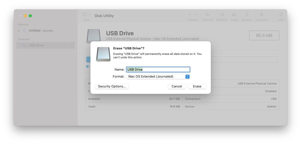 Formatieren Sie die externe SSD im Festplattendienstprogramm