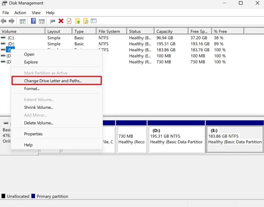 change drive letter and paths