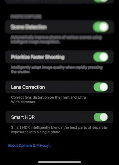 adjust camera settings in ios