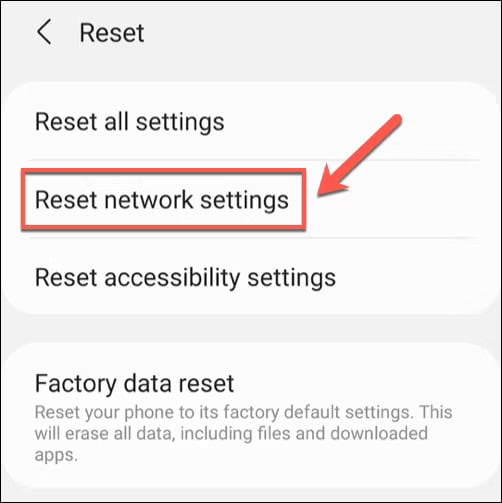 reset network settings in android