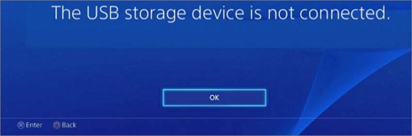 De PS4 geeft de melding "Het USB-opslagapparaat is niet aangesloten" weer.