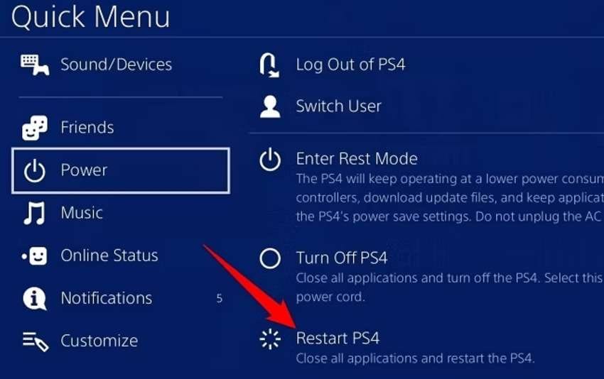 restarting ps4 to connect the usb storage device without errors