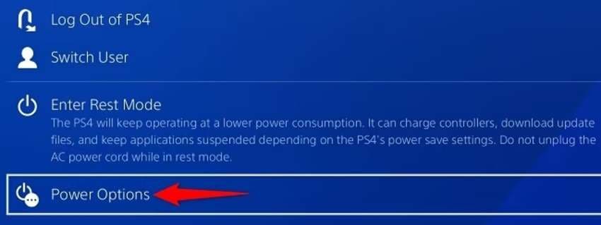 ps4 power options to fix the “usb storage device is not connected” problem