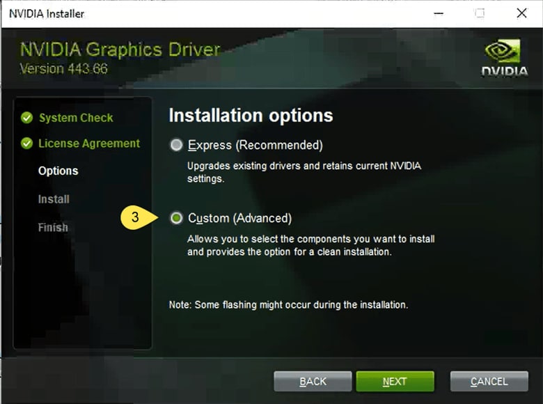 clean installation custom install option