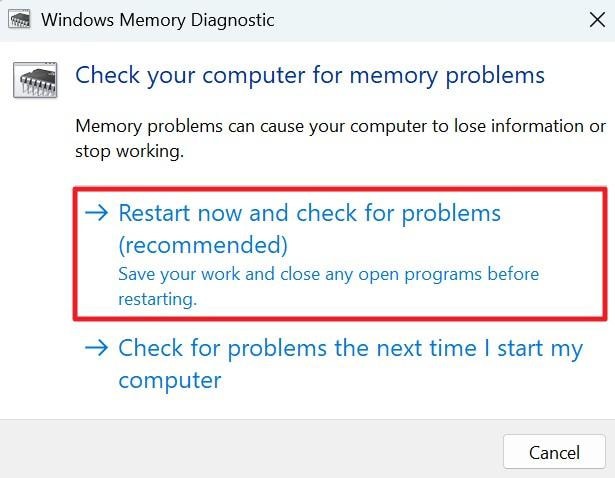 windows memory diagnostic restart now and check for problems