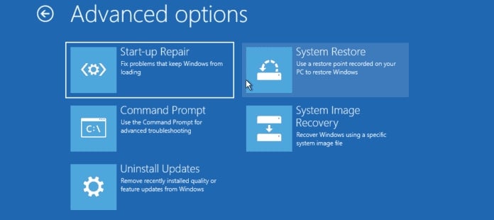 choose command prompt in advanced options