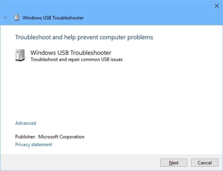 windows usb troubleshooter pour la réparation de "usb (set address failed)"