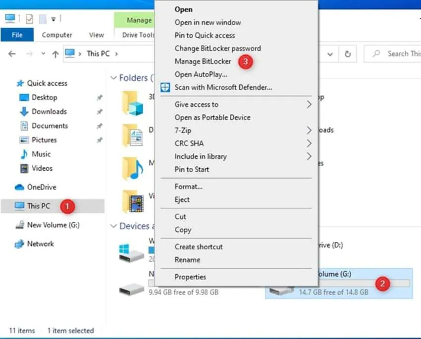 La gestion de bitlocker pour réparer l'erreur "usb (set address failed)".