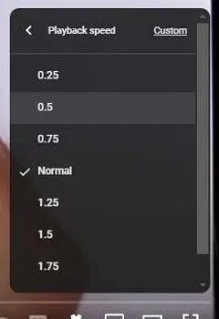 youtube playback speed menu with normal and slower rates