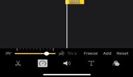 imovie iphone speed slider and reset control beneath the timeline