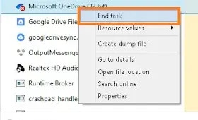 windows task manager process context menu with end task