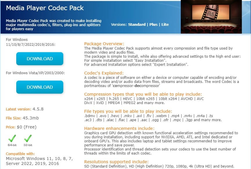 download flv codec pack