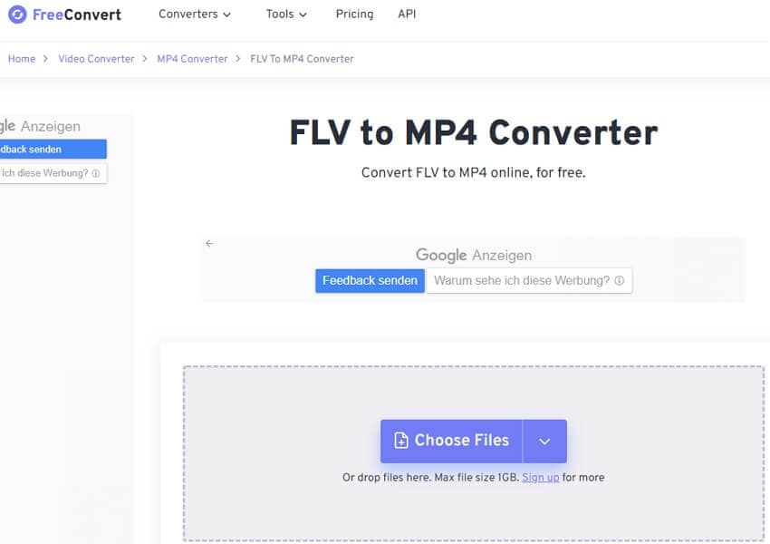 freeconvert online para conversión de FLV a MP4 gratis