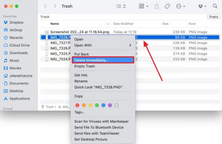access delete immediately mac