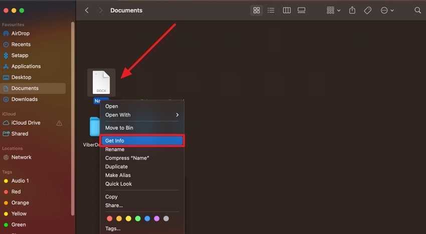 open info of file mac