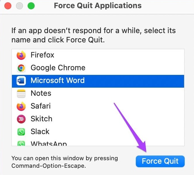 force quit microsoft word