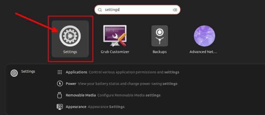 find ubuntu settings app