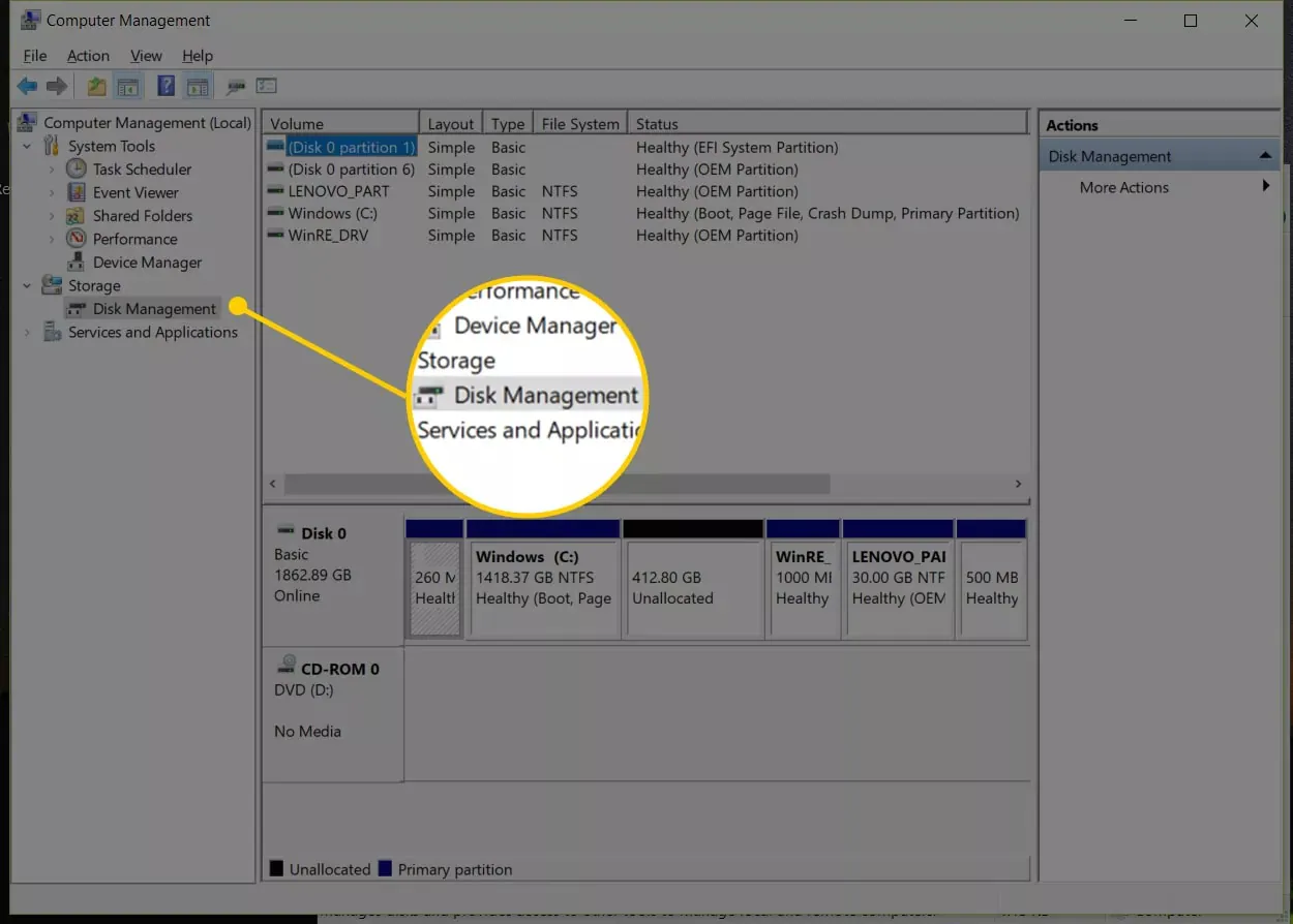 нажмите кнопку Disk Management