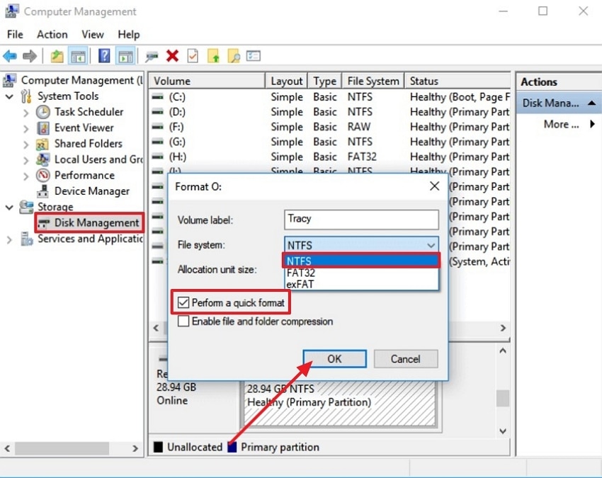 perform quick format sd card