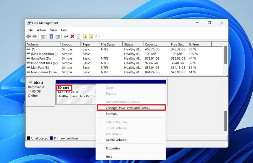 change corrupted sd card letter and path
