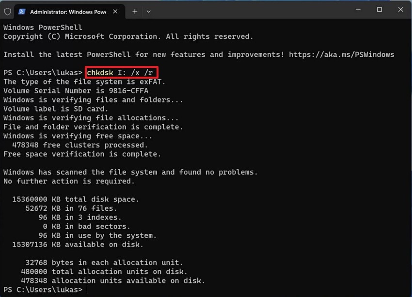 perform chkdsk prompt