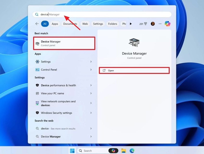 open device manager windows device