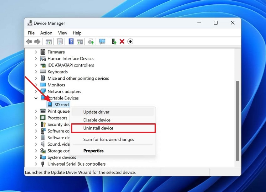 damaged sd card select uninstall device