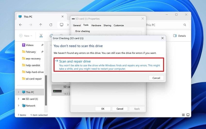 scan repair option corrupted sd card