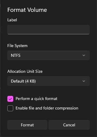 choose your quick format settings