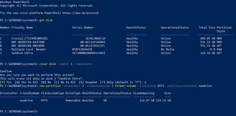 format the hdd with powershell