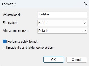 choose formatting settings in disk management