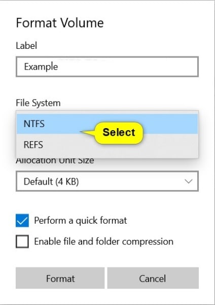 scegli un file system supportato 
