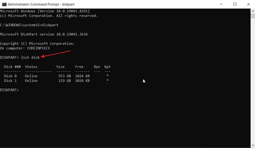 enter list disk prompt