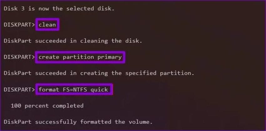 clean and partition the disk in cmd