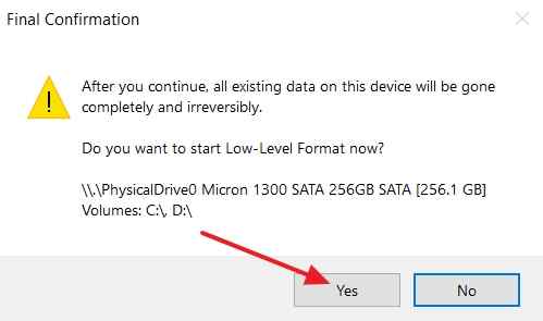 confirm low level formatting