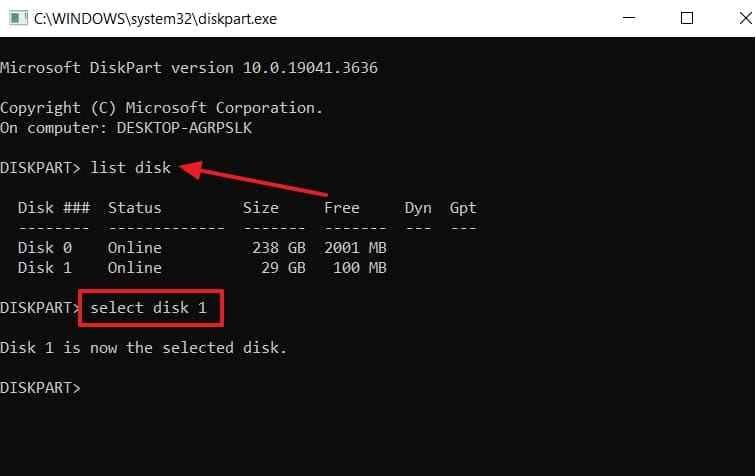 identify select usb disk cmd