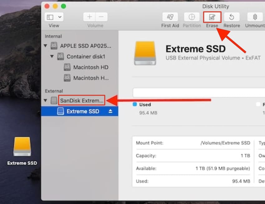 удалите ssd-накопитель sandisk extreme на Mac