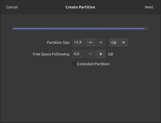 leave partition size and free space