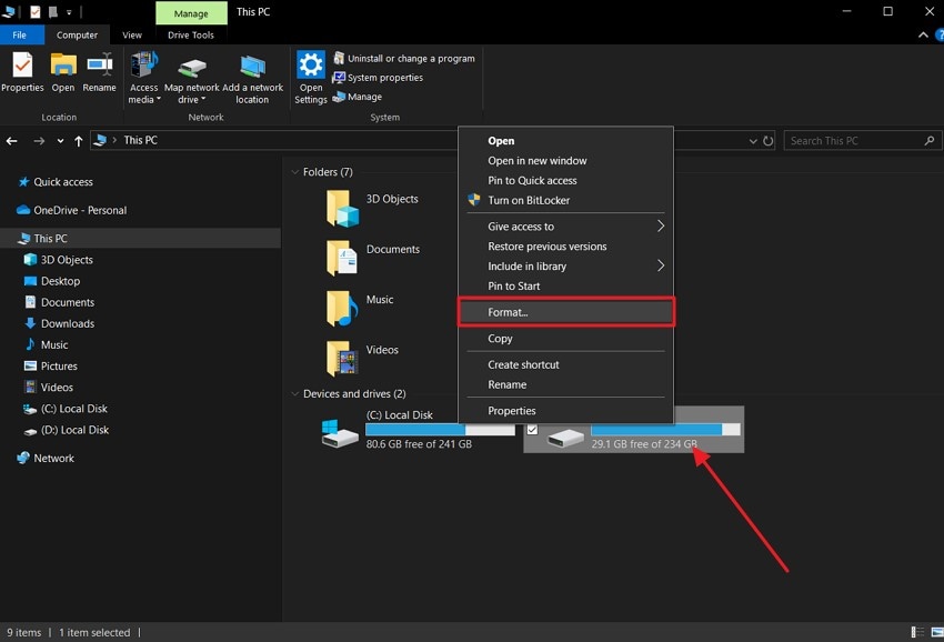 select sd card and hit format