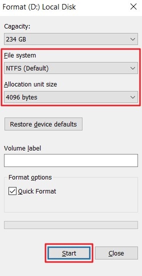 set information start formatting