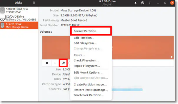 choisissez de formater la partition