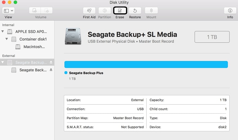 erase seagate external hard drive on mac